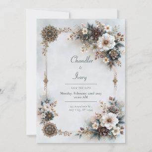 Invitación Boda floral gris azul