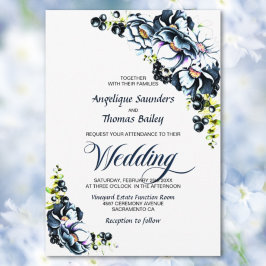 Invitación Boda floral gris azul