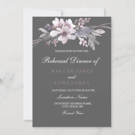 Invitación Boda floral gris de invierno Ensayo cena