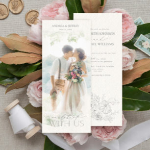 Invitación Boda floral gris de la máscara fotográfica acuarel