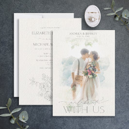 Invitación Boda floral gris de la máscara fotográfica acuarel