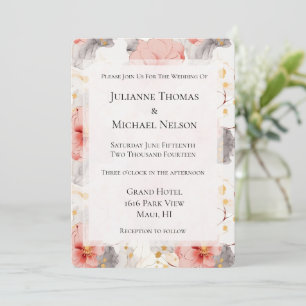 Invitación Boda floral gris de Rubor Coral