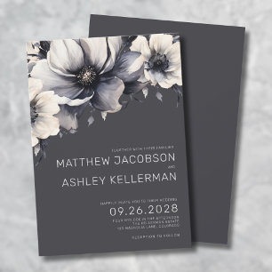 Invitación Boda floral gris elegante