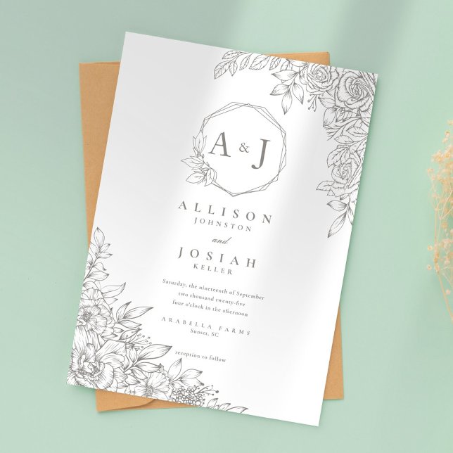 Invitación Boda floral gris minimalista (Subido por el creador)