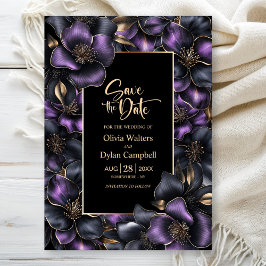 Invitación Boda floral gris morada negra salva la fecha