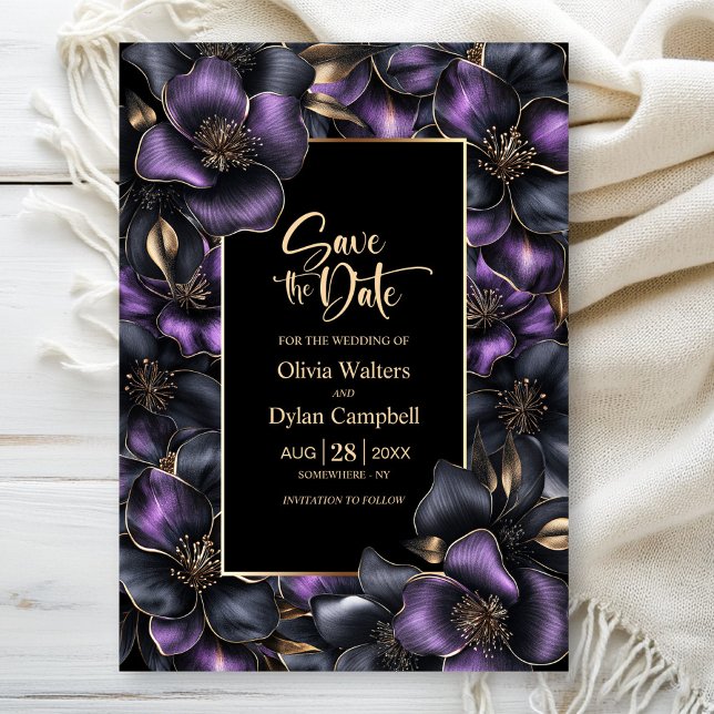 Invitación Boda floral gris morada negra salva la fecha (Subido por el creador)