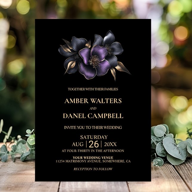Invitación Boda floral gris morado negro (Subido por el creador)