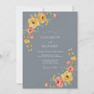 Invitación Boda Floral Gris Pizarra