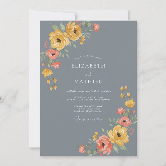 Invitación Boda Floral Gris Pizarra (Anverso)
