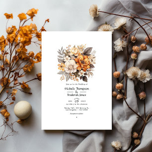 Invitación Boda floral gris y marrón