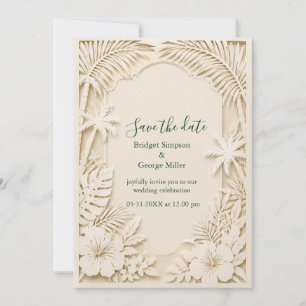 Invitación Boda floral hawaiana con recorte falso de crema