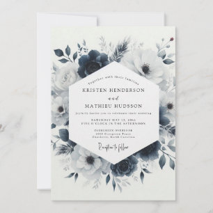 Invitación Boda Floral Helada Azul Pizarra I