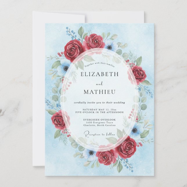 Invitación Boda floral helada de Borgoña (Anverso)
