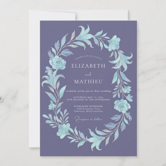 Invitación Boda floral helada de lavanda (Anverso)