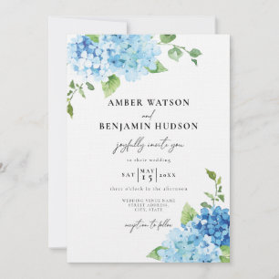 Invitación Boda floral Hydrangea de la Marina Polvorienta Azu
