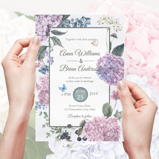 Invitación Boda floral Hydrangea pintado a mano (Subido por el creador)