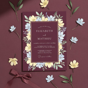 Invitación Boda floral ilustrativa de Burdeos