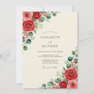 Invitación Boda Floral Ilustre Roja