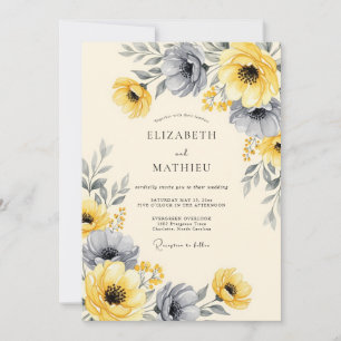 Invitación Boda floral impactante de carbón amarillo