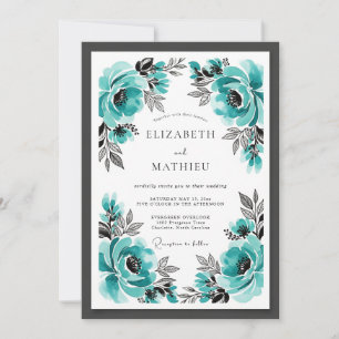 Invitación Boda floral impactante turquesa