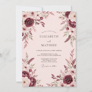 Invitación Boda floral impresionante de rosa polvorienta