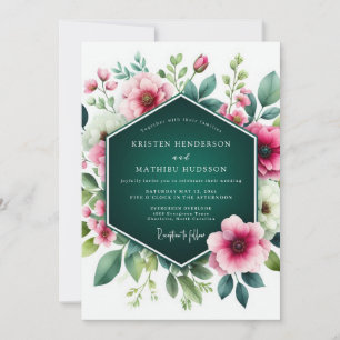 Invitación Boda floral impresionante de verde esmeralda