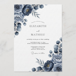 Invitación Boda floral indigo malhumorado