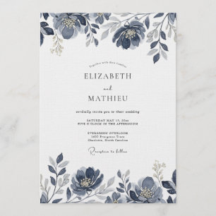Invitación Boda Floral Indigo Pintoresco