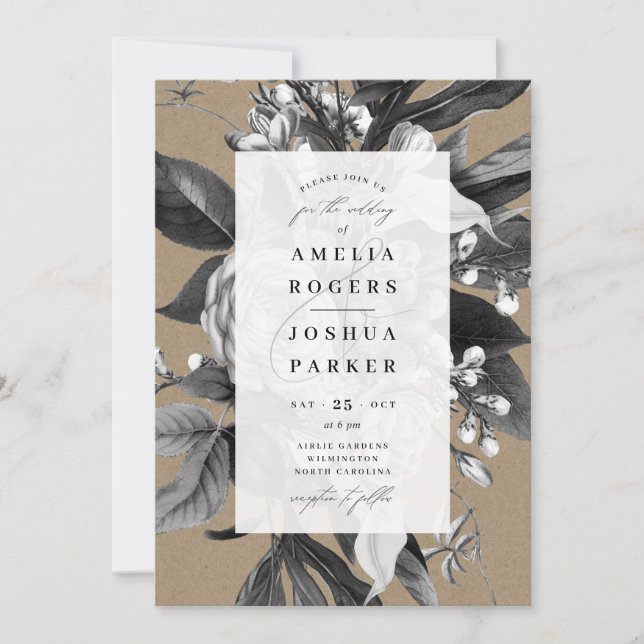 Invitación Boda floral industrial de Moda rusa Kraft (Anverso)