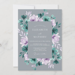 Invitación Boda floral invernal azul verdoso melancólica