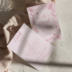 Invitación Boda floral jardín dibujado a mano retro todo en u