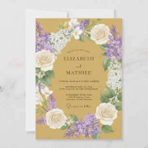 Invitación Boda Floral Laurel Mostaza