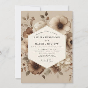 Invitación Boda Floral Lavada en Taupe