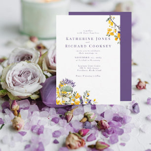 Invitación Boda floral lavanda y amarillo sin padres