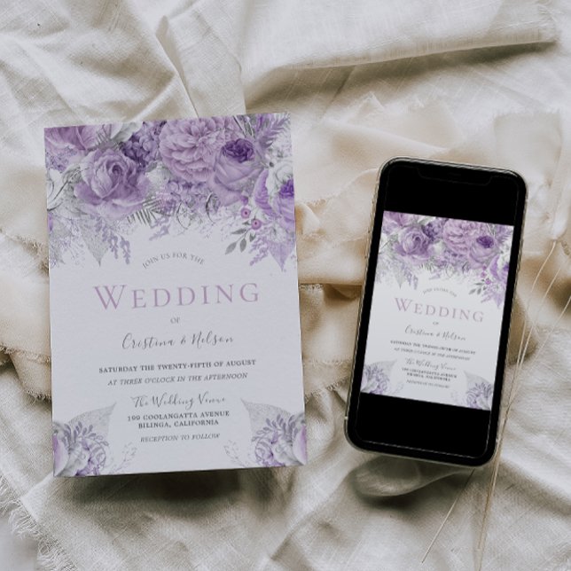 Invitación Boda floral Lavender Purple Silver (Subido por el creador)