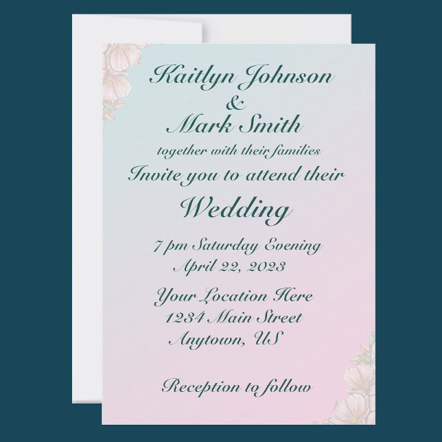 Invitación Boda floral ligero Verde azulado y Subió (Subido por el creador)