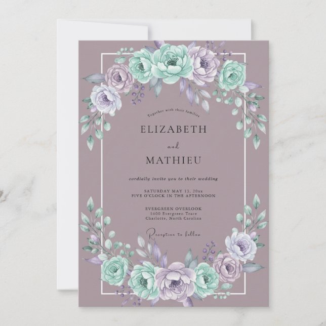 Invitación Boda Floral Lila Pintada (Anverso)
