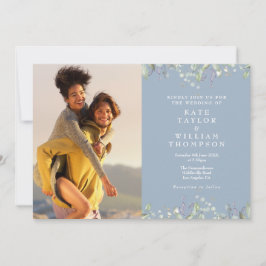 Invitación Boda Floral Lila Verde Polvo Azul Foto