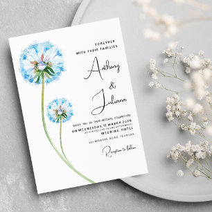 Invitación Boda floral lilac azul botánico verde diente de le