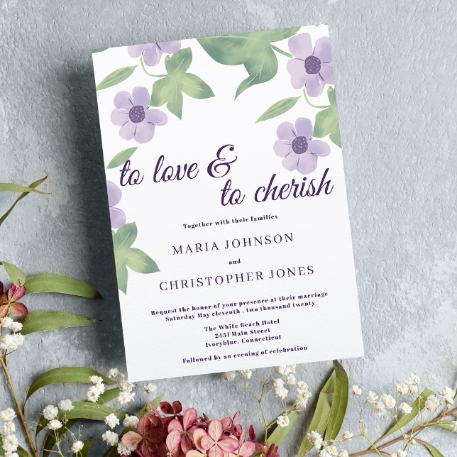 Invitación Boda floral lilac de lavanda morada blanca (White purple lavender mint lilac floral wedding )
