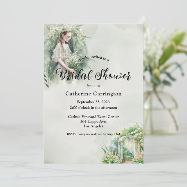 Invitación Boda floral Lillies of Valley Bridal Shower (Anverso de pie)