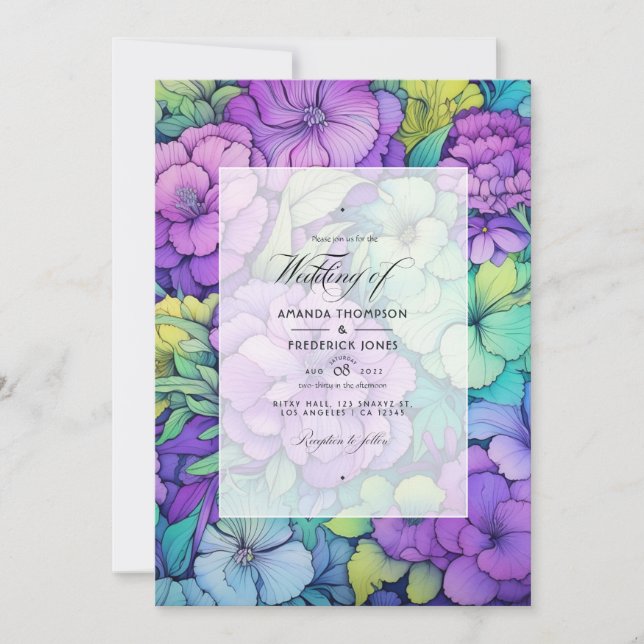 Invitación Boda floral limínica y violeta (Anverso)