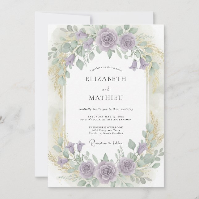 Invitación Boda floral lírica de lavanda (Anverso)