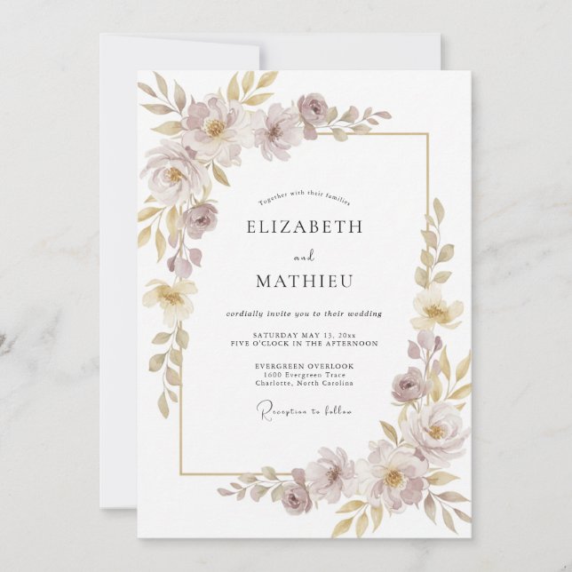 Invitación Boda Floral Luminosa de Champán (Anverso)
