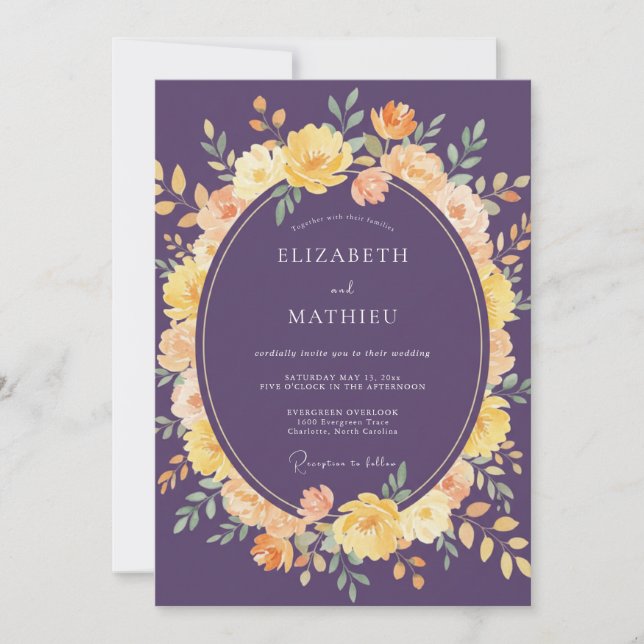 Invitación Boda Floral Luminosa de Ciruela (Anverso)