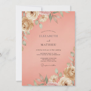 Invitación Boda floral luminosa de coral