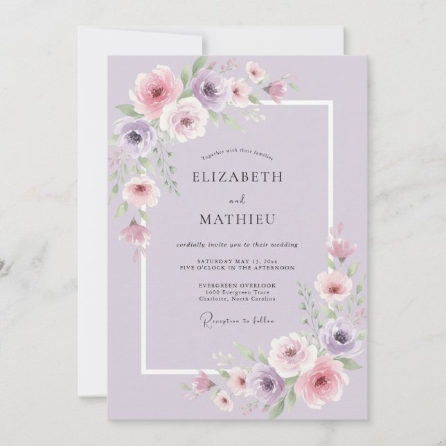 Invitación Boda Floral Luminosa de Lavanda (Anverso)