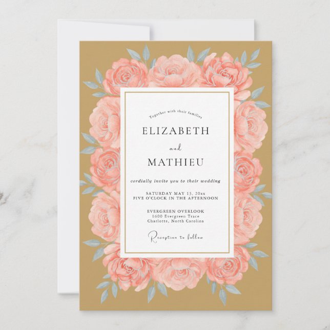 Invitación Boda Floral Luminosa de Melocotón (Anverso)