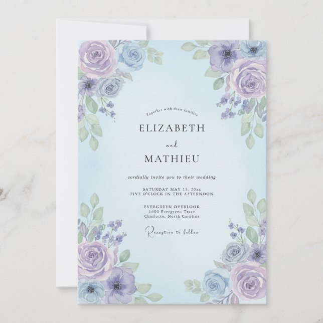 Invitación Boda Floral Luminosa de Vinca menor (Anverso)