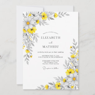 Invitación Boda floral luminosa gris amarilla